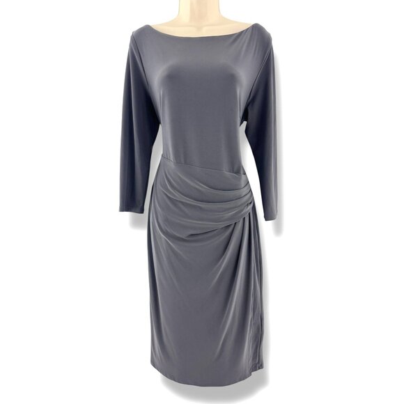 Ralph Lauren Gray Ruched Jersey Dress Size 14 Grey Office Evening All-Season - Picture 1 of 7